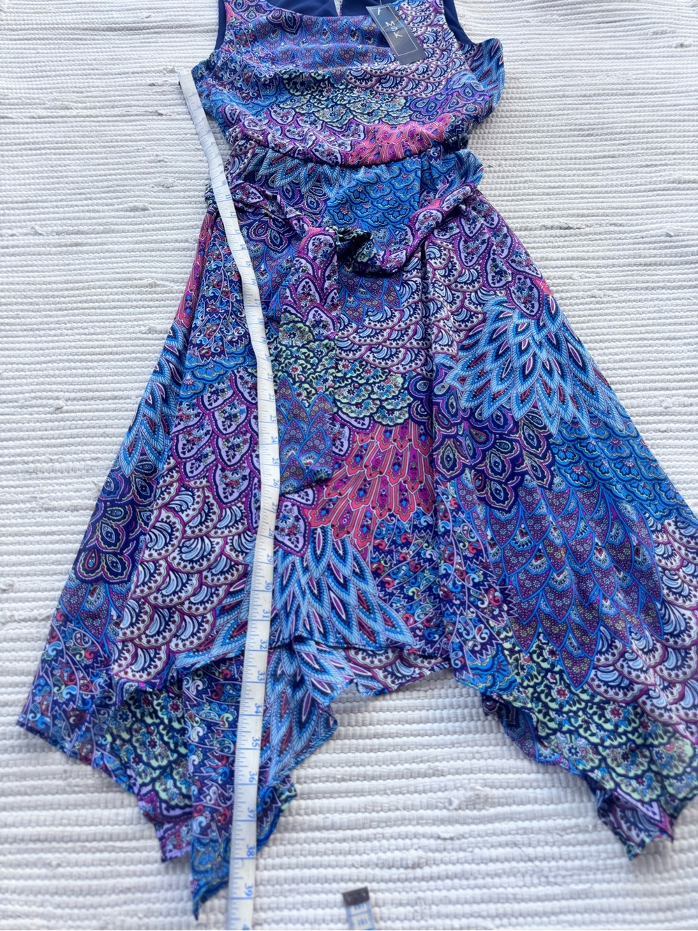 MSK Blue Purple Paisley Handkerchief Hem Midi Dress Size 10 NWT - Picture 6 of 12